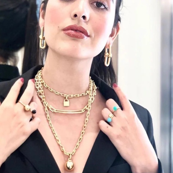 Zara Ball and Chain Matte Textured Gold Pendant Oval Circle Link Necklace Metal - Picture 13 of 16